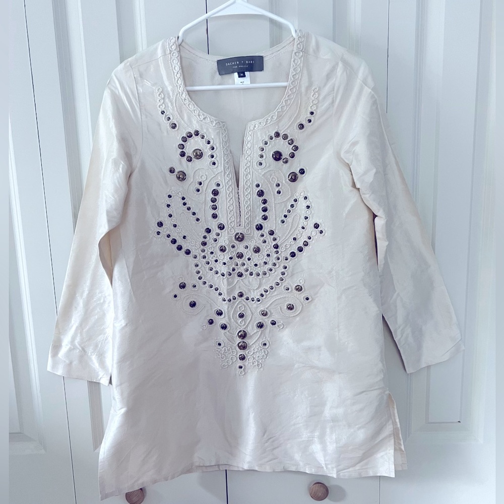Sacchinelli + Babi embellished Womens top size medium Silk